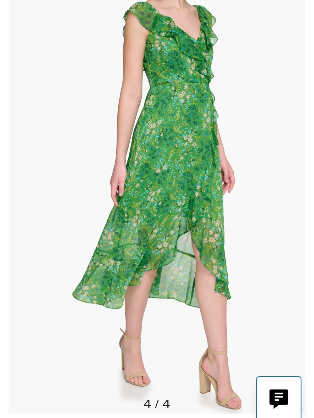 Kensie Green Floral Ruffle Wrap Midi Dress 8